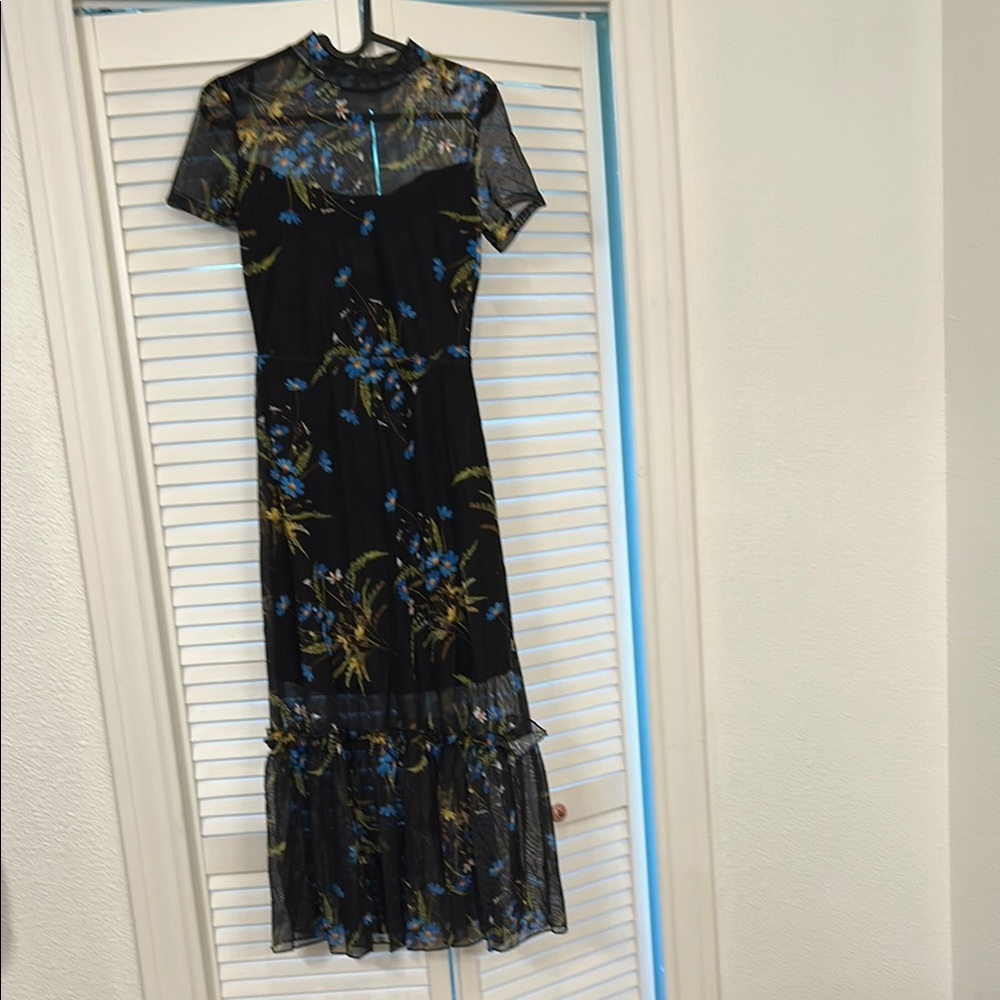 SHEIN Black and Blue Ruffled Tiered Midi Dress